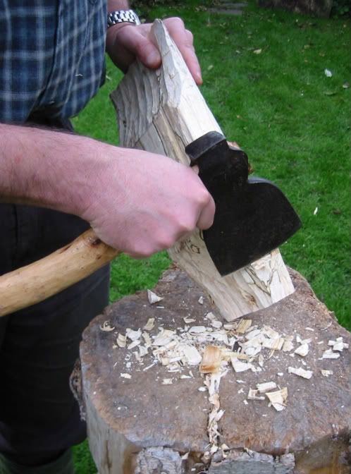 Using an axe to take off the edges