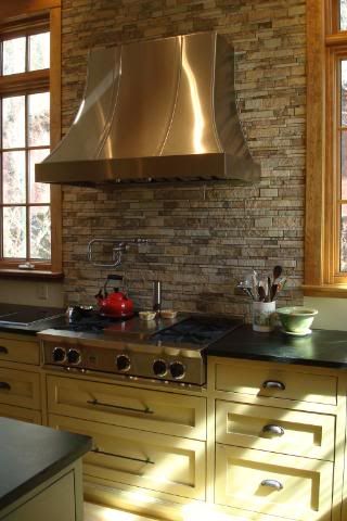 Stacked Stone Backsplash Before and After