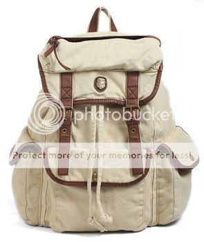 Vintage Women Canvas Rucksack shoulder bag backpack leather trim Gray 