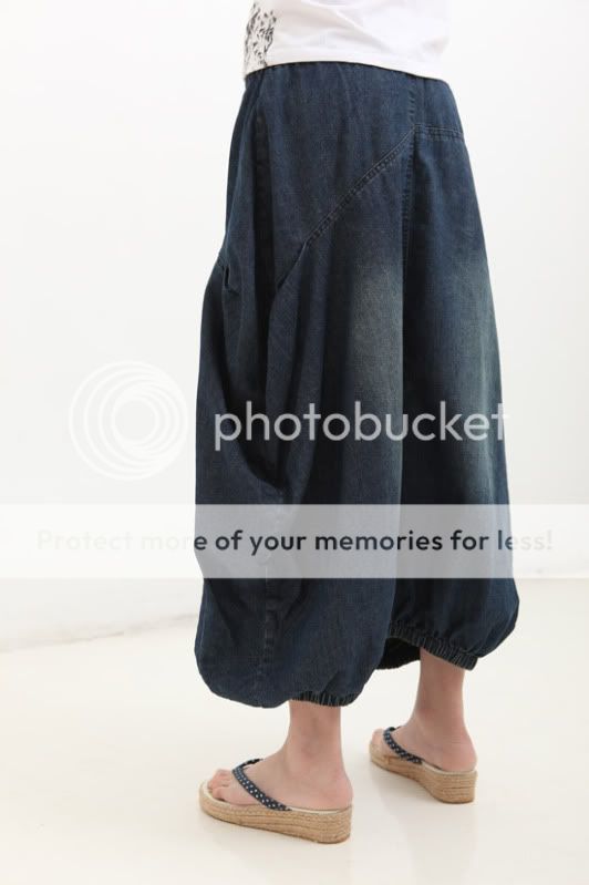 Dark blue Casual Denim jean long skirt waist adjustable  